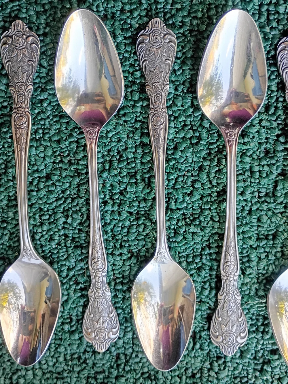 Vtg Set of 6 Teaspoons Normandy Rose Patterned Stainless Steel Flatware Japan